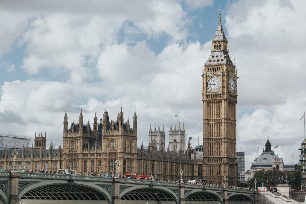 Palace of Westminster and Westminster Bridge in London